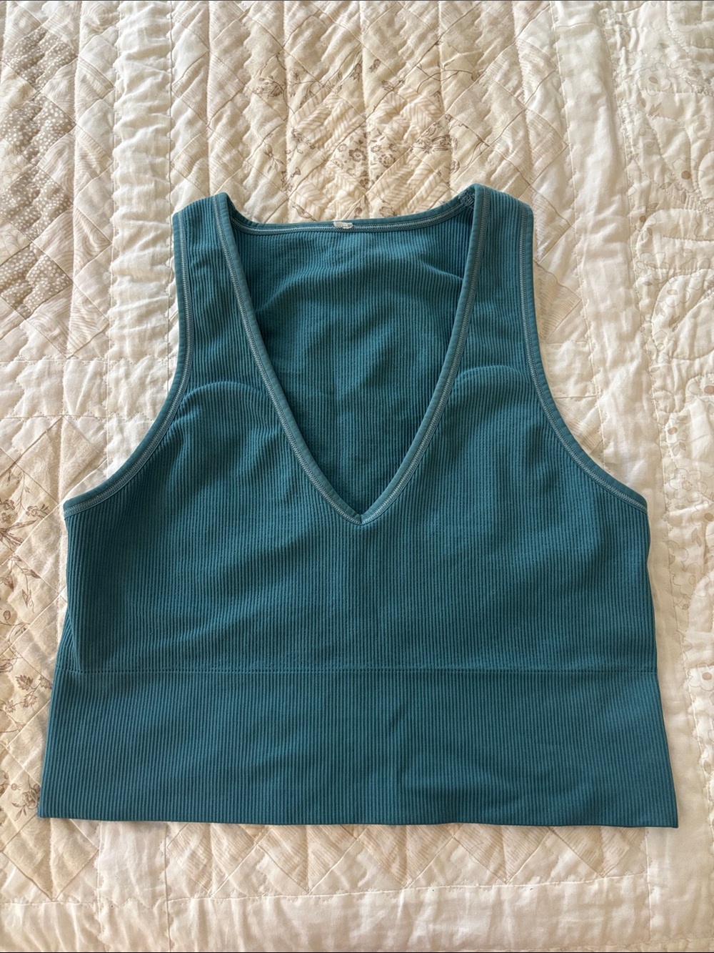 Women's Ribbed V-Neck Tank Top - Teal